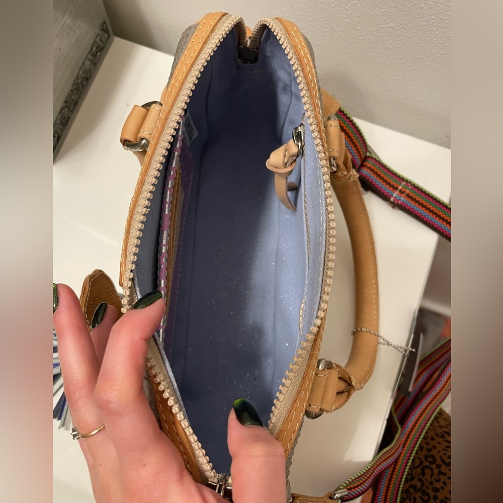 Consuela Tan & Gray Crossbody Bag with Multicolor Strap - Picture 4 of 5